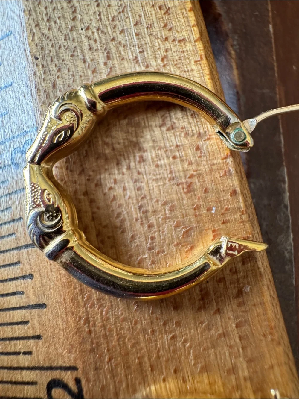 Vintage Gold Tone Aries Rams Head Hoop Earrings Signed Monet Hollow